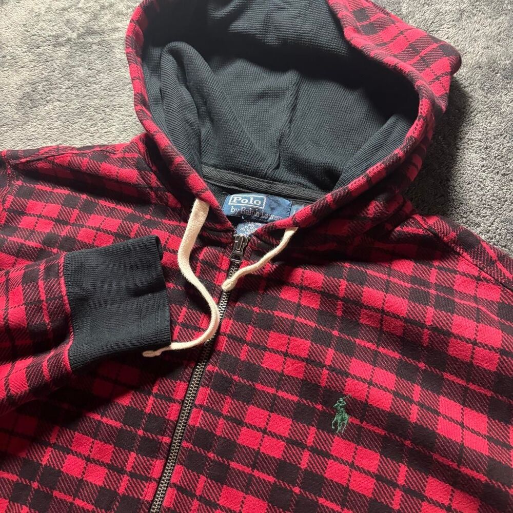 Polo Ralph Lauren Tartan Plaid Thermal Lined Hoodie Men’s L Red Heritage